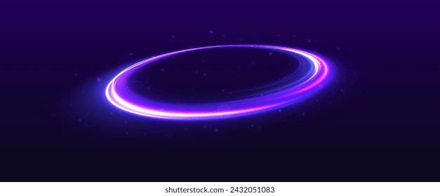 Round blue light twisted, Suitable for product advertising, product design, and other. Curve blue line light effect. Abstract ring background with glowing swirling background. Neon swirl.	