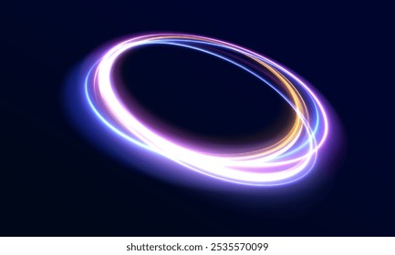 Round blue light twisted, Suitable for product advertising, product design, and other. Curve blue line light effect neon swirl.	
