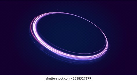 Round blue light twisted, Suitable for product advertising, product design, and other. Glittering wavy trail. Swirling dynamic neon circle. Rotating speed ring.	