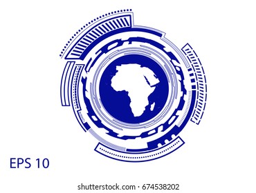 Round blue logo on white background, line