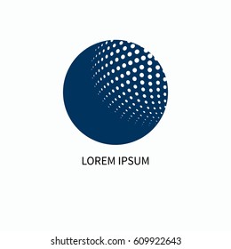 Round blue logo of telecommunications, communications, networking isolated. Abstract tech digital sign in shape of earth planet. Vector illustration.