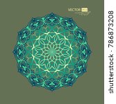 Round blue pattern on a dark green background. The Arabic style. Decorative element mandala. Vector illustration