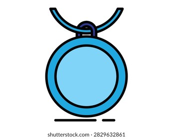 Round Blue Pendant Necklace Vector Icon, Blank Circle Medallion Jewelry Illustration Isolated on White Background