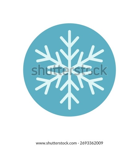 Round blue snow flake sticker in simple line style. Frozen element on icy background, perfect as winter frost decoration or xmas package accent. Cold ice illustration for seasonal packaging.