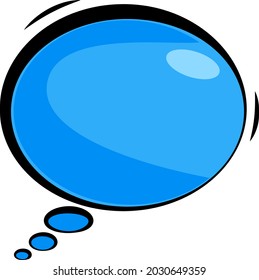 A round, blue speech bubble. A thinking balloon talks a bubbling chat comments on a cloud. Vector illustration on a white background.