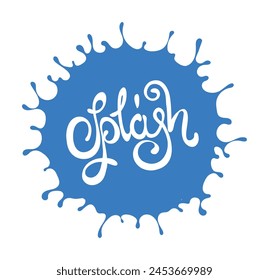 Salpicadura redonda azul de agua pura con salpicaduras y gotas. Lugar para el texto dentro del anillo, aislado sobre fondo azul. Ilustración vectorial.