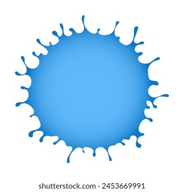 Round Blue splash of pure water with splashes and drops. Place for text inside ring, isolated on blue background. Vector illustration.