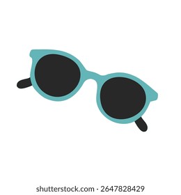 Round blue sunglasses for eye protection and sunny summer days