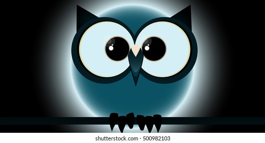 Round Blue Sweet Owl at Night