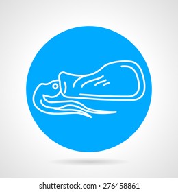 Round blue vector icon with white line squid a side view for seafood menu on gray background.