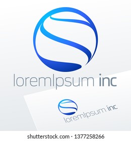 Round Blue Vector Sign. Bright Logo for Business, Technology and Corporation.