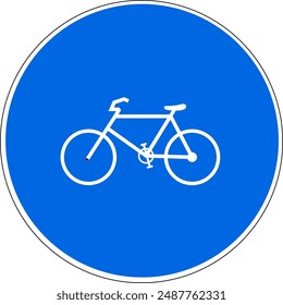 Runde blau und weiß gefärbte Straßenschild Fahrradspur voraus. Illustration vom 11. Juli 2024, Zürich, Schweiz.