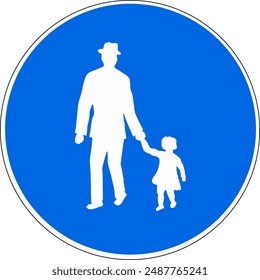 Carretera redonda de colores azul y blanco que muestra la pasarela peatonal con el padre cogido de la mano con la hija. Ilustración hecha el 11 de julio de 2024, Zurich, Suiza.