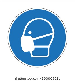 Round blue and white mandatory sign indicating the use of protective mask.