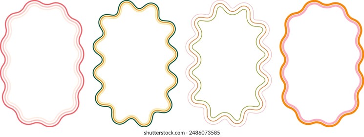 Round boho retro frames with colorful wavy lines	