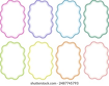 Round boho retro frames with colorful wavy lines	