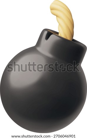 Round bomb 3D plastic style icon. Cartoon explosive detonator. TNT bomb weapon vector render illustration isolated. Dynamite, pyrotechnics, explosive tool. War game asset