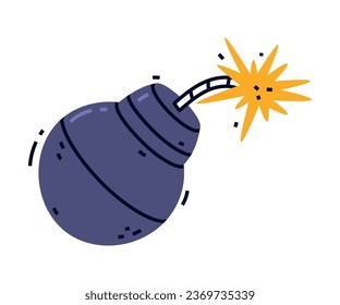 Bomba redonda con fusible en llamas o iluminación vectorial de Wick