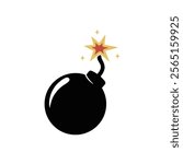 Round bomb with a burning wick in flat design. Sphere bomb with fire fuse sign illustration, vector.