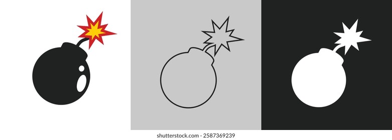 Round bomb with a burning wick in flat design. Sphere bomb with fire fuse sign illustration, vector. Bomb flat icon vector isolated on white background