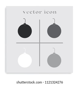 Round bomb with a wick flat black and white vector icon.