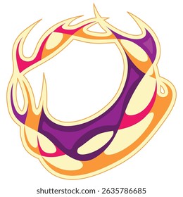 Round border frame in the form of flames crown. Fiery icon with a burning ring. Sports logo or sticker with place for object or initials. Vector background