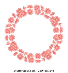 Round border frame with grapefruit slices. Isolated vector illustration on white background.