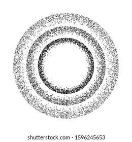 Round border frame isolated on white, modern grunge texture, dust effect, distress dotted pattern, black and white  vector illustration