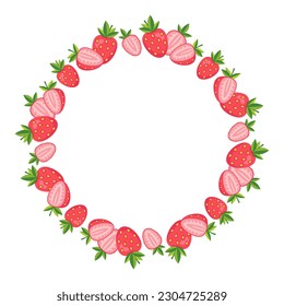 Round border frame with strawberry. Isolated vector illustration on white background.