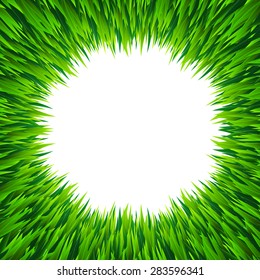 Round border with fresh green grass, isolated over white, vector illustration