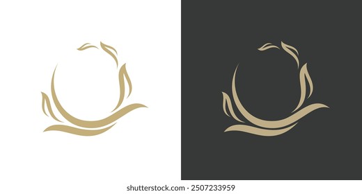 Vector de lujo de hoja de logotipo de hoja de marco de oro de borde redondo