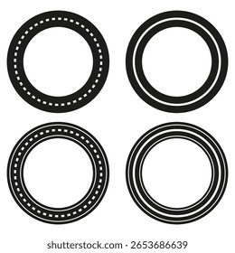 Round border set. Circle frame shapes. Vector graphic elements. Dotted line detail. EPS 10.
