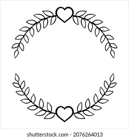 round border wreath silhouette, digital circle frame, laurel wreath 