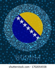 Round Bosnia badge. Flag of Bosnia in glowing network mesh style. Country network logo. Attractive vector illustration.