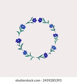 Round botanical frame element with cornflower. Simple contour vector illustration for postcards, invitations.