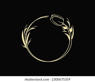 Round botanical frame element with laurel. Simple contour vector for packaging, corporate identity, labels, postcards, invitations, Leaves Wreath and Laurels Element	