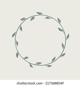 Rund botanisches Rahmenelement mit Blättern. Einfache Kontur, Vektorgrafik für Verpackung, Corporate Identity, Etiketten, Postkarten, Einladungen.