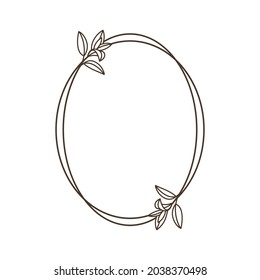 Round botanical frame element with mint branch. Simple contour vector illustration for packaging, corporate identity, labels, postcards, invitations.