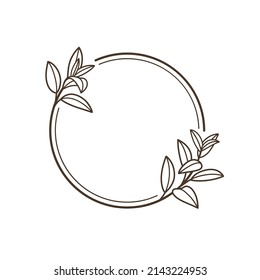 Round botanical frame element with mint branch. Simple contour vector illustration for packaging, corporate identity, labels, postcards, invitations.