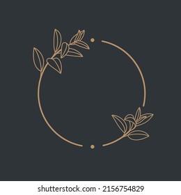 Elemento de marco botánico redondo con brote de menta. Ilustración simple del vector de contorno para el embalaje, identidad corporativa, etiquetas, postales, invitaciones.
