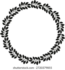 Marco botánico redondo de hojas simples en suave negro, diseño minimalista de la corona