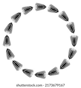 Runder botanischer Rahmen mit stilisiertem Ohr von Gerste. Erntesymbol. Schwarz-Weiß-Silhouette.