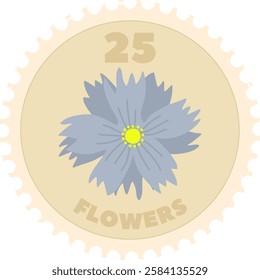 Round Botanical Postage Stamp With Flower Vector Illustration