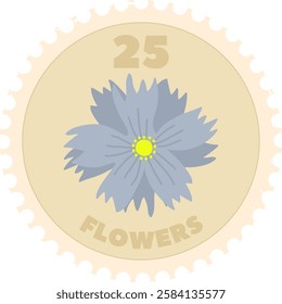 Round Botanical Postage Stamp With Flower Vector Illustration