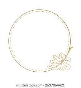 Round botanical vector frame with oak leaf elegant minimalist wreath for digital stickers, planner pages, logos, and wedding stationery