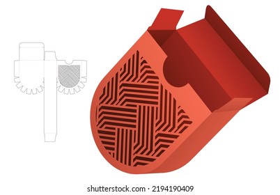 Caja de fondo redondeada con plantilla de corte de tintas estriadas y mockup 3D