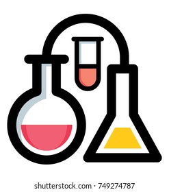 
Round bottom and conical flask, along with test tube vector icon created to illustrate laboratory experiment
