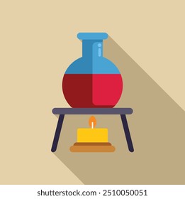 Round bottom flask is being heated by a candle flame in a lab setting