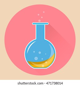 Round bottom flask. Chemical container. Vector flat icon