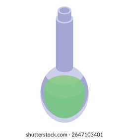 Round bottom flask is containing a green chemical solution, likely for a scientific experiment or analysis